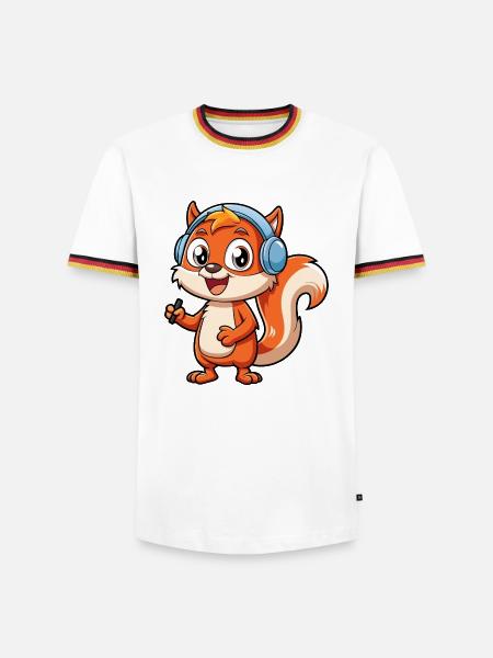 Ekorre Rolig Tecknad Figur Hörlurar Musik - Kontrast-T-shirt herr - vit/trefärgad