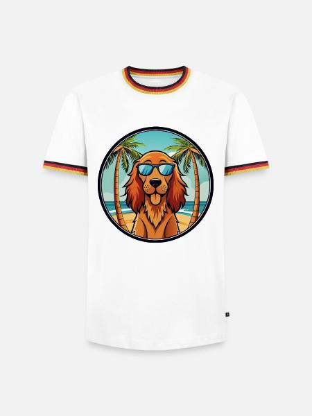 Irsk Setter Hund Race Tegneserie Solbriller Beach - Herre kontrast-T-shirt - hvid/trefarvet