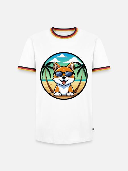 Hokkaido Hondenras Cartoon Zonnebril Strand - Mannen contrastshirt - wit/driekleurig