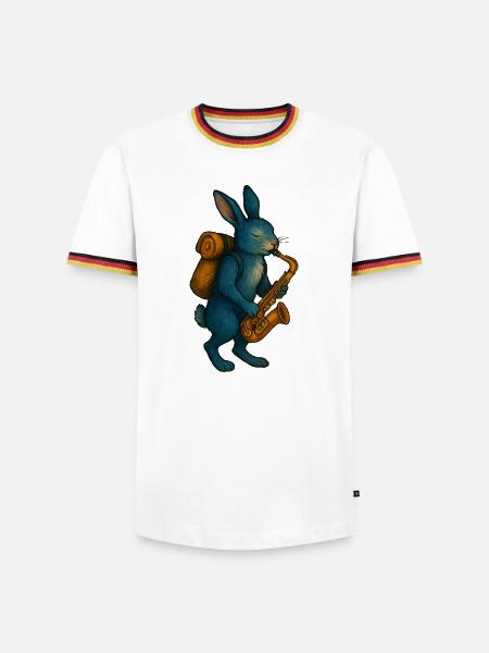 Lapin Bleu avec Saxophone - T-shirt contrasté Homme - blanc/tricolore