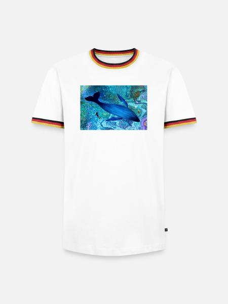 Blauwal im Farbmeer - Männer Kontrast-T-Shirt - Weiß/Dreifarbig