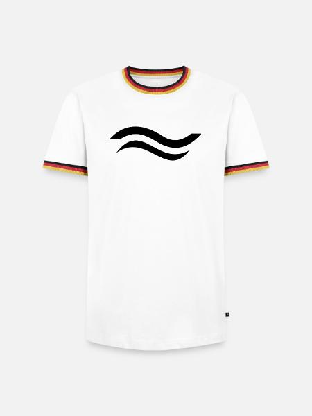 Finn Dinghy Klassenzeichen - Männer Kontrast-T-Shirt - Weiß/Dreifarbig