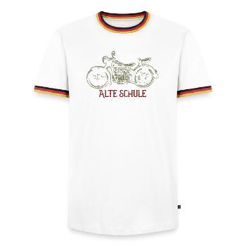 Alte Schule - Männer Kontrast-T-Shirt - Weiß/Dreifarbig - Vorne - AI Model Female 172 light (172cm) & AI Model Male 185 light (185cm)