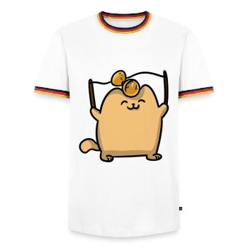 Flinkes Diabolo Zirkuskätzchen - Männer Kontrast-T-Shirt - Weiß/Dreifarbig - Vorne - AI Model Female 172 light (172cm) & AI Model Male 185 light (185cm)