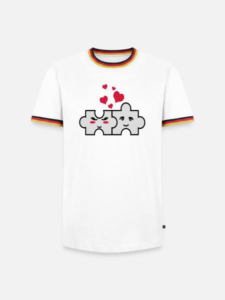Puzzle-Paar - Männer Kontrast-T-Shirt - Weiß/Dreifarbig