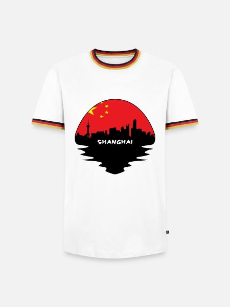 Shanghai-China-Flaggen-Skyline-Schattenbild-Reise - Männer Kontrast-T-Shirt -