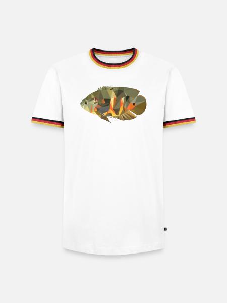 Astronotus ocellatus (Pfauenaugenbuntbarsch) - Männer Kontrast-T-Shirt - Weiß/Dreifarbig