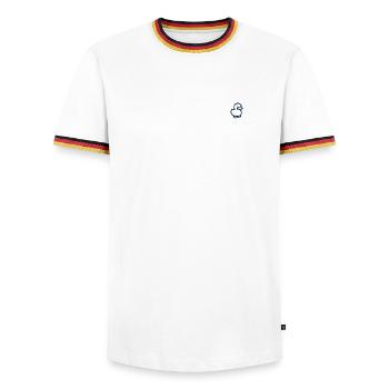 Ente Outline bestickt - Männer Kontrast-T-Shirt - Weiß/Dreifarbig - Vorne - AI Model Female 172 light (172cm) & AI Model Male 185 light (185cm)