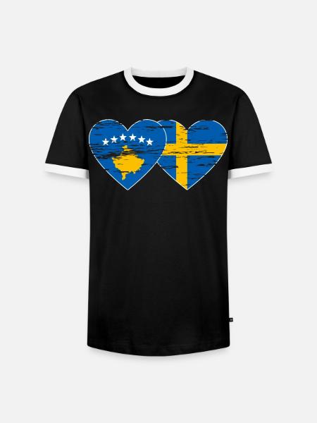 Kosovo Suède Drapeau utilisé - T-shirt contrasté Homme - noir/blanc