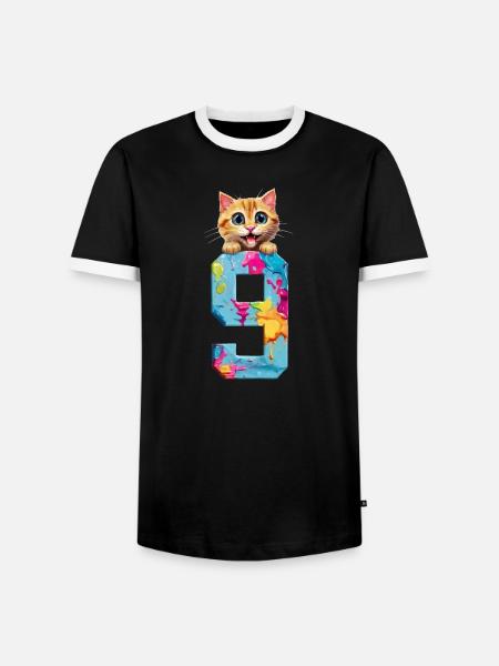 9 YEARS OLD CAT 9TH BIRTHDAY - Men's Ringer Shirt - black/white