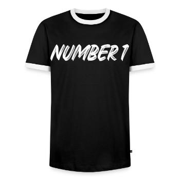 Number 1 - one - first - first - 1 - number 1 - Men's Ringer Shirt - black/white - Front - AI Model Female 172 light (172cm) & AI Model Male 178 light (178cm)
