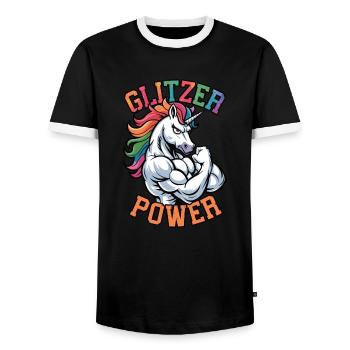 Glitzer Power Einhorn - Männer Kontrast-T-Shirt - Schwarz/Weiß - Vorne - AI Model Female 172 light (172cm) & AI Model Male 178 light (178cm)