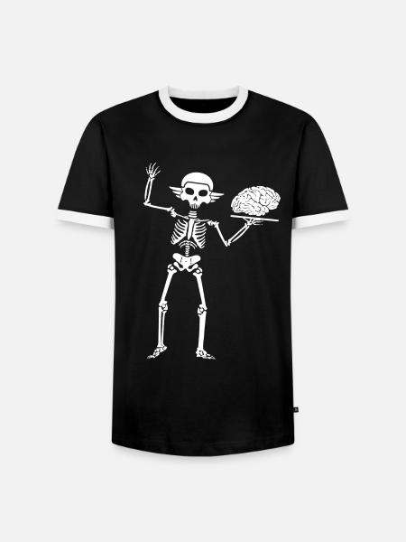 Skelett präsentiert Hirnplatte - Männer Kontrast-T-Shirt - Schwarz/Weiß