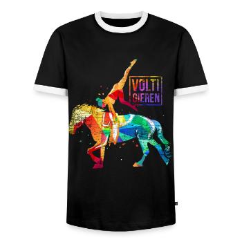 Waghalsige Voltigierturnerin Pferd - Männer Kontrast-T-Shirt - Schwarz/Weiß - Vorne - AI Model Female 172 light (172cm) & AI Model Male 178 light (178cm)