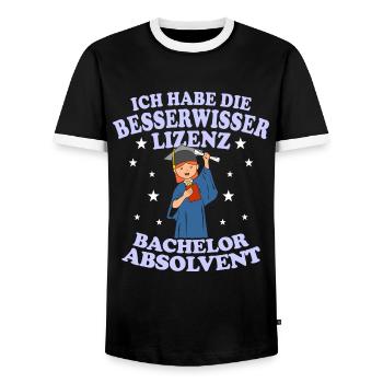 Bachelor Absolvent Besserwisser Lizenz - Männer Kontrast-T-Shirt - Schwarz/Weiß - Vorne - AI Model Female 172 light (172cm) & AI Model Male 178 light (178cm)
