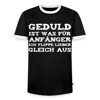 Geduld ist was für Anfänger. - Männer Kontrast-T-Shirt - Schwarz/Weiß - Vorne - AI Model Female 172 light (172cm) & AI Model Male 178 light (178cm)