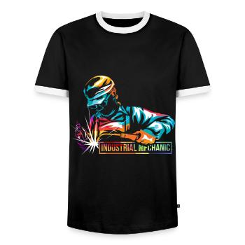 Flinker Industriemechaniker Wartungsteam - Männer Kontrast-T-Shirt - Schwarz/Weiß - Vorne - AI Model Female 172 light (172cm) & AI Model Male 178 light (178cm)