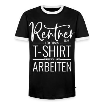 Rentner 2026 - Männer Kontrast-T-Shirt - Schwarz/Weiß - Vorne - AI Model Female 172 light (172cm) & AI Model Male 178 light (178cm)