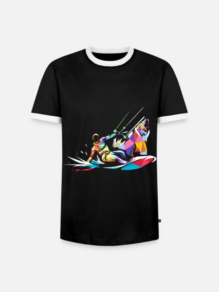 Kräftiger Kitesurfbär Ostseestrand - Männer Kontrast-T-Shirt - Schwarz/Weiß
