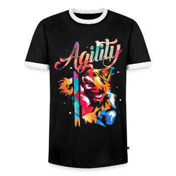 Behänder Hundetrainer Agilityparcours - Männer Kontrast-T-Shirt - Schwarz/Weiß - Vorne - AI Model Female 172 light (172cm) & AI Model Male 178 light (178cm)