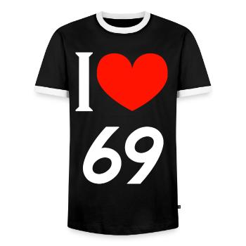 Ich liebe 69 Herzdesign - Männer Kontrast-T-Shirt - Schwarz/Weiß - Vorne - AI Model Female 172 light (172cm) & AI Model Male 178 light (178cm)