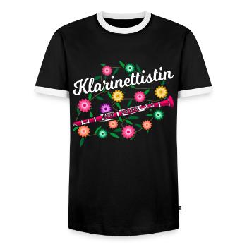 Klarinettenspielerin Blumen Klarinette - Männer Kontrast-T-Shirt - Schwarz/Weiß - Vorne - AI Model Female 172 light (172cm) & AI Model Male 178 light (178cm)