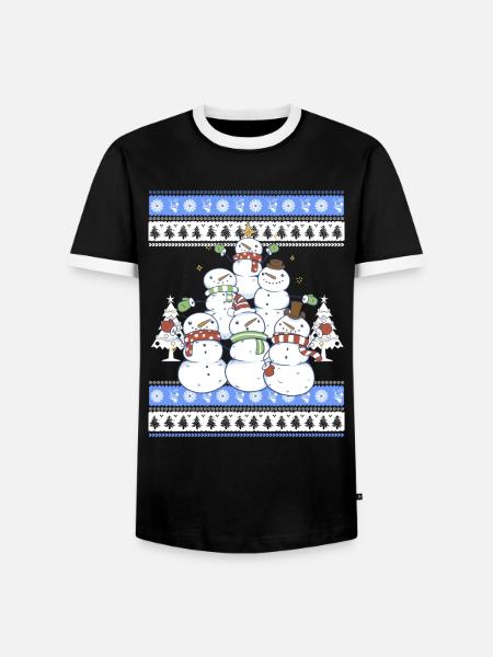 Snowman Christmas Tree - Männer Kontrast-T-Shirt - Schwarz/Weiß