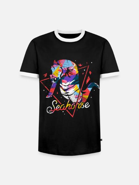 Schillerndes Seepferdchen Korallenriff - Männer Kontrast-T-Shirt - Schwarz/Weiß