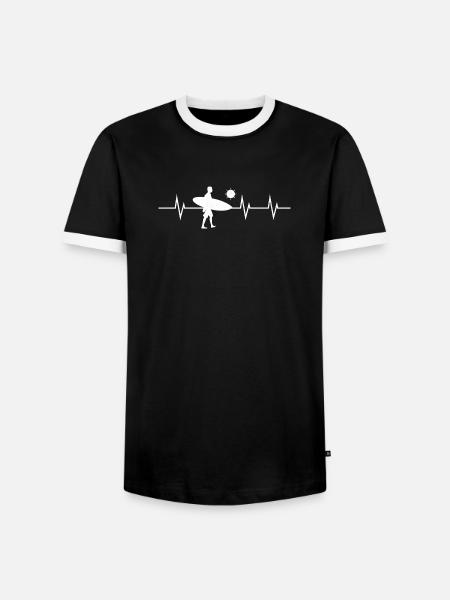 Heartbeat of a Surfer - Männer Kontrast-T-Shirt - Schwarz/Weiß