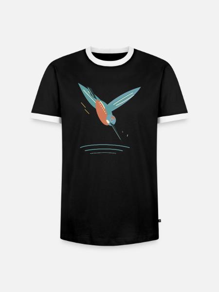 Tauchender Eisvogel über River Ripples - Männer Kontrast-T-Shirt - Schwarz/Weiß