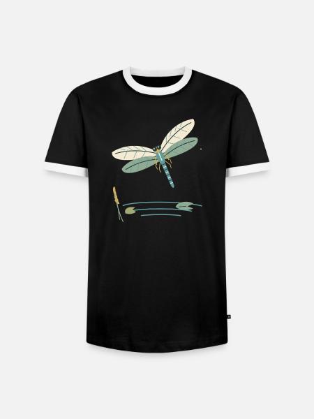 Libelle über einem Gartenteich - Männer Kontrast-T-Shirt - Schwarz/Weiß