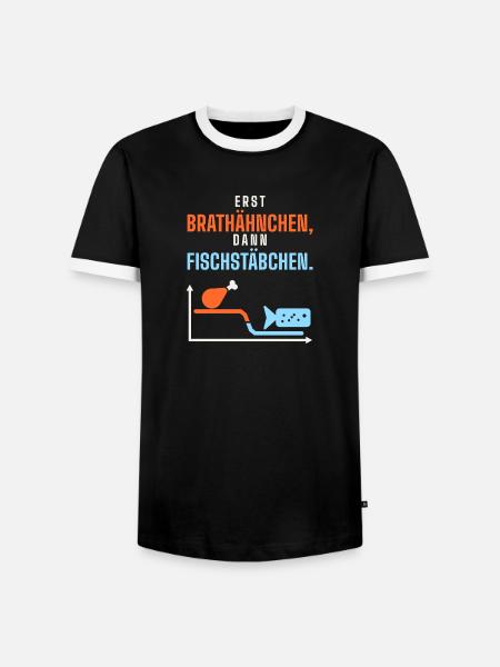 Erst Brathähnchen, dann Fischstäbchen – Sauna - Männer Kontrast-T-Shirt - Schwarz/Weiß