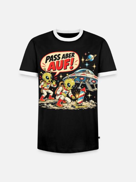 Pass aber auf – Alien Feuerwerk - Männer Kontrast-T-Shirt - Schwarz/Weiß