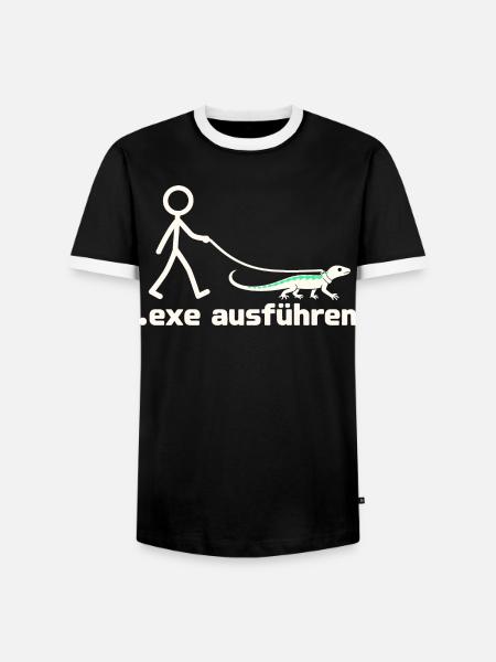 exe ausführen – Eidechse am Strichmännchen - Männer Kontrast-T-Shirt - Schwarz/Weiß