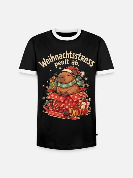 Capybara zu Weihnachten mit Nikolausmütze - Männer Kontrast-T-Shirt - Schwarz/Weiß