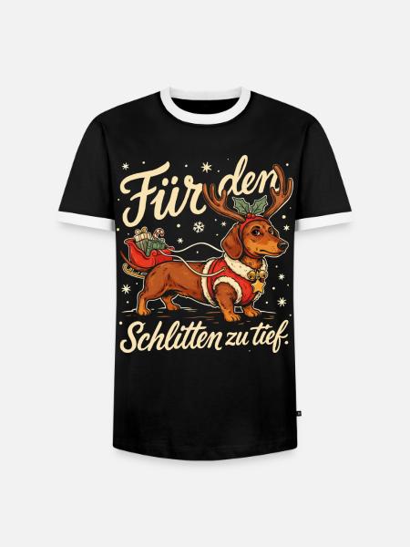 Dackel mit Weihnachtsschlitten und Geschenken - Männer Kontrast-T-Shirt - Schwarz/Weiß