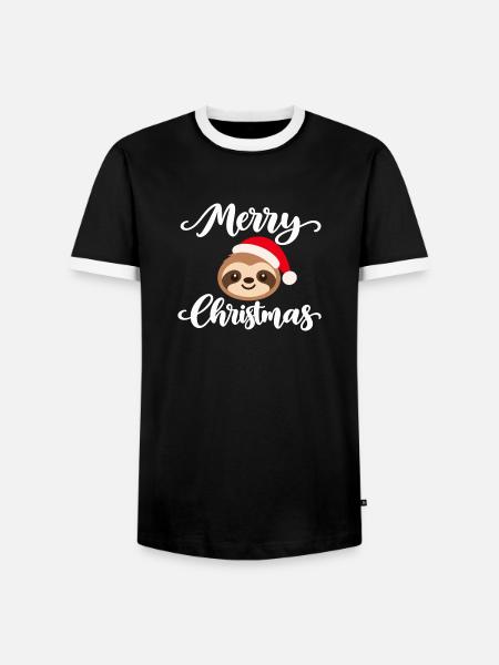 Faultier mit Weihnachtsmütze Merry Christmas - Männer Kontrast-T-Shirt - Schwarz/Weiß