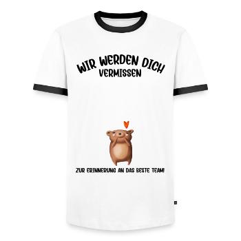 Wir werden dich Vermissen beste Team Abschied - Männer Kontrast-T-Shirt - Weiß/Schwarz - Vorne - AI Model Female 172 light (172cm) & AI Model Male 178 dark (178cm)