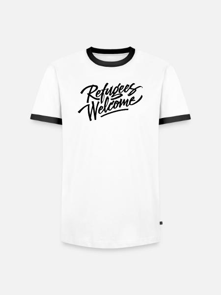 refugees welcome black - Men's Ringer Shirt - white/black