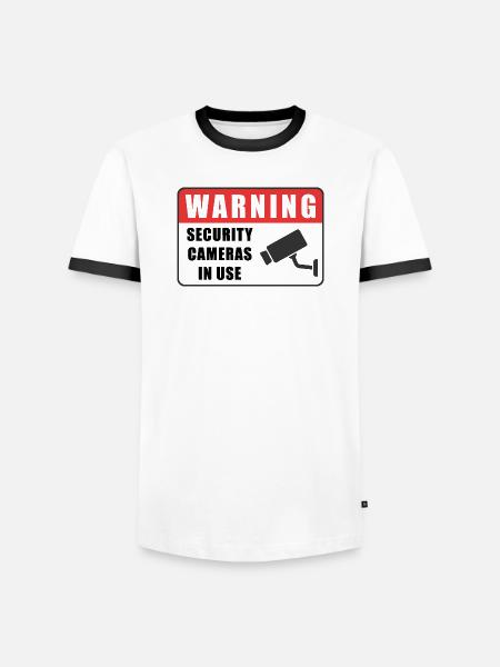Warning CCTV Camera Badge Security Sign Icon - Men's Ringer Shirt - white/black