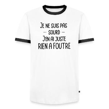 je ne suis pas sourd, j'en ai juste rien a foutre - T-shirt contrasté Homme - blanc/noir - Devant - AI Model Female 172 light (172cm) & AI Model Male 178 dark (178cm)