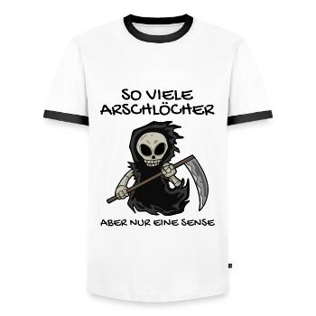Sensenmann - Männer Kontrast-T-Shirt - Weiß/Schwarz - Vorne - AI Model Female 172 light (172cm) & AI Model Male 178 dark (178cm)