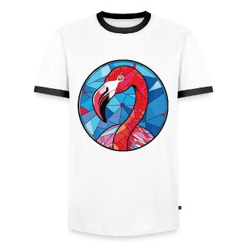 Flamingo Bunte Aquarell-Tierillustration - Männer Kontrast-T-Shirt - Weiß/Schwarz - Vorne - AI Model Female 172 light (172cm) & AI Model Male 178 dark (178cm)