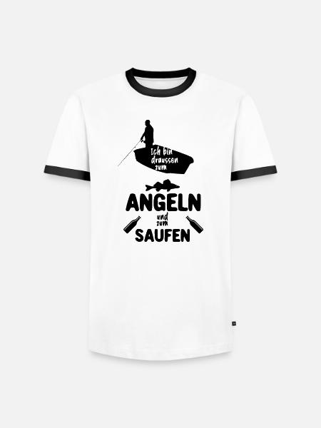 Angeln und Saufen - Männer Kontrast-T-Shirt - Weiß/Schwarz