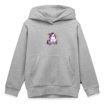 Flauschiges Einhorn mit Sterne Illustration Motiv - Kinder Premium Organic Hoodie - Grau meliert - Vorne - AI Model Kid Male (0cm)