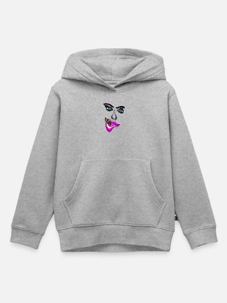 Neon Lippen Pop-Art Kuss - Kinder Premium Organic Hoodie - Grau meliert