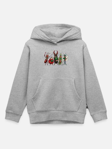 Christmas Bugs – Lustige, festliche Comic-Insektentruppe - Kinder Premium Organic Hoodie - Grau meliert
