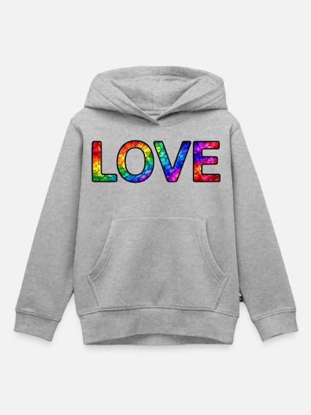 LOVE-Rainbow-30cm - Kinder Premium Organic Hoodie - Grau meliert