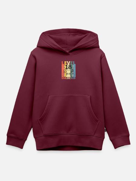 Level 18 Freigeschaltet Lustiger Gamer Geburtstag Achtzehn - Kinder Premium Organic Hoodie - Burgunderrot