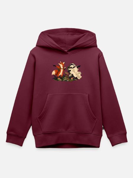 Fuchs und Dachs auf Wandertour - Kinder Premium Organic Hoodie - Burgunderrot